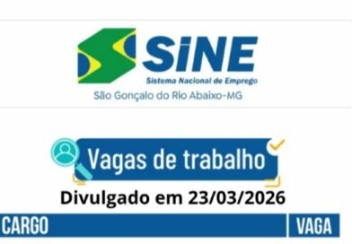 VAGAS DE EMPREGO PARA HOJE NO SINE EM SÃO GONÇALO DO RIO ABAIXO