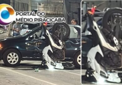 Acidente agora há pouco em João Monlevade, motocicleta ficou “pregada” em veículo