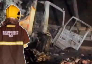 Muriaé: impacto violento, batida entre caminhões, seguido de incêndio deixou uma vítima fatal (assista o vídeo)